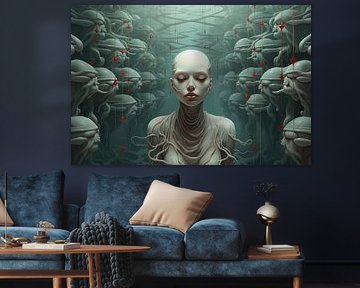 Paysage surréaliste abstrait et bizarre avec vie extraterrestre