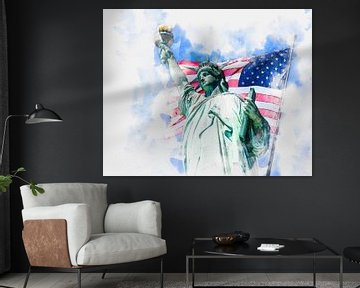 Aquarelle représentant la Statue de la Liberté avec une larve sur Maria Kray