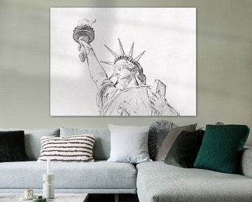 Statue de la Liberté, dessin à la main au crayon sur Maria Kray