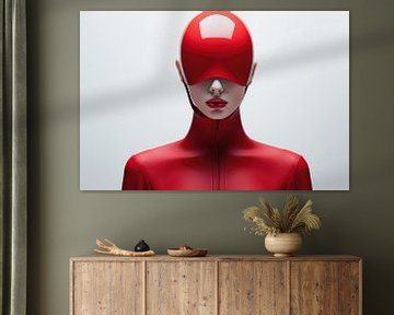 Digitaal creëerde hele mooie sexy vrouw met bizar fetisj masker in hi fashion-stijl van Art Bizarre