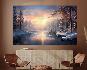Winter landscape at sunrise