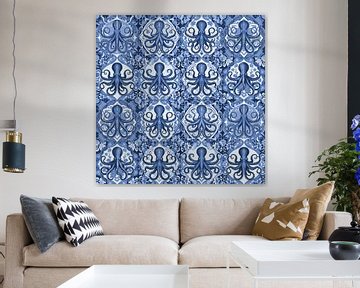 Delft blue tile design octopus by Wilfried van Dokkumburg