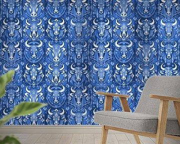 Delft blue tiles with cows by Wilfried van Dokkumburg