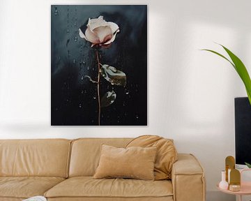 Pink rose with drops against a dark background by Studio Allee