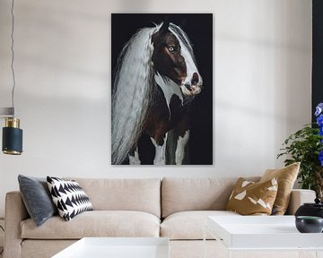 Fine art portret gevlekt paard lange manen van Shirley van Lieshout