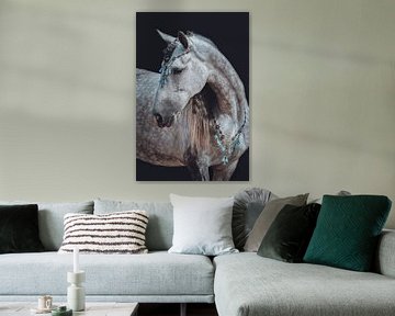 Fine art portrait horse jewellery blue by Shirley van Lieshout