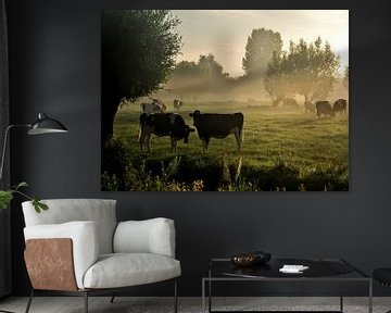 vaches dans le brouillard sur Annemieke van der Wiel