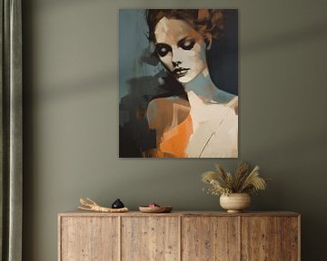 Modern portret in bruine en oranje tinten van Carla Van Iersel