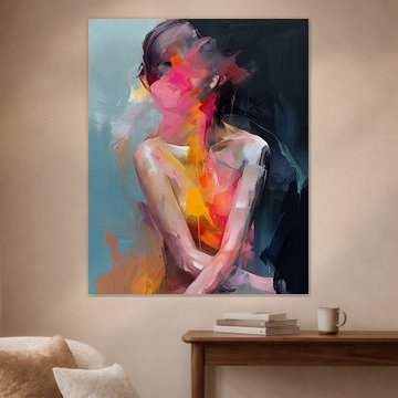 Super kleurrijk figuratief en abstract portret van Carla Van Iersel