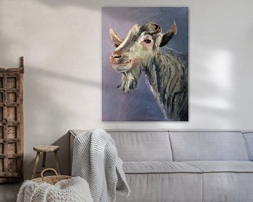 Olieverf schilderij portret van een geit van W J Kok