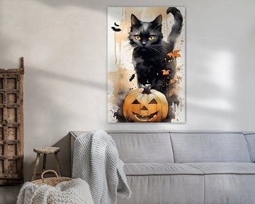 Zwarte kat met Halloween pompoen van ArtDesign by KBK