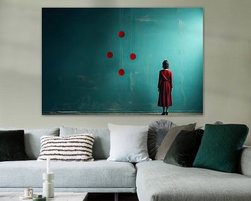 The Woman in the Red Dress and the Floating Balls by Frank Heinz