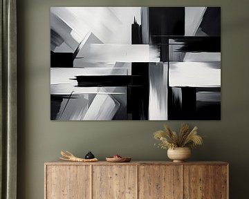 Abstract schilderij monochroom, zwart wit van Niphion Art