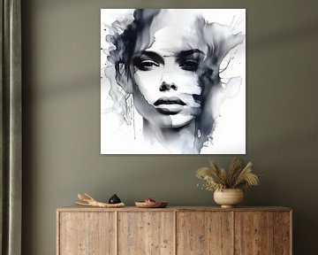 Abstract portret van een vrouw in zwart en wit van Lauri Creates
