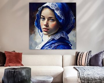 Portret van een meisje in blauwe klederdracht van Lauri Creates