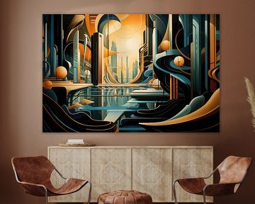 Landschap surrealistisch abstract en bizarre in art deco stijl van Art Bizarre