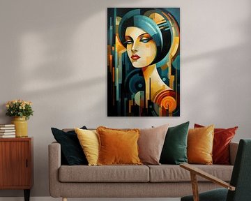 Abstract art deco stijl met een mooie vrouw van Art Bizarre