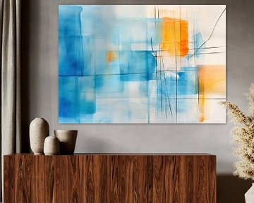 Blauw en Oranje van Abstract Schilderij