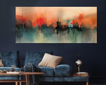 Skyline van Abstract Schilderij