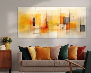Geel en Oranje van Abstract Schilderij