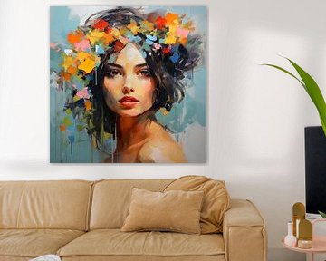 Brown eyed girl with flowers van Lauri Creates