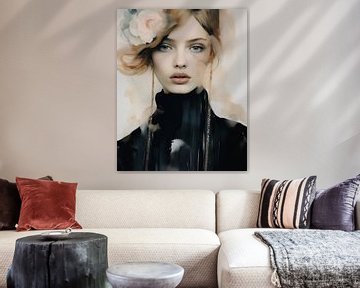 Portrait moderne en noir et couleurs pastel sur Carla Van Iersel
