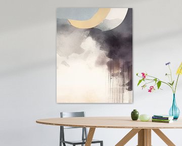 Modern abstract in wit, goud, zwart en blauw van Studio Allee