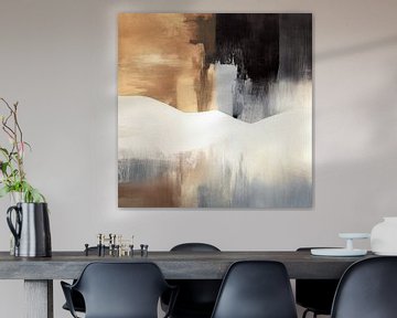 Modern abstract in wit, goud, zwart en blauw van Studio Allee