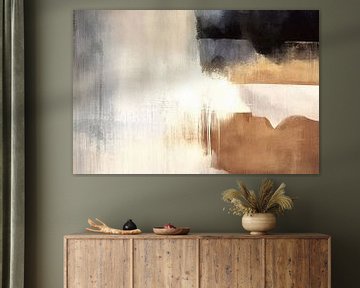 Modern abstract in wit, goud, zwart en blauw van Studio Allee