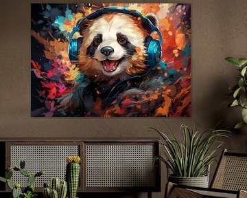 Grappige panda luistert naar muziek van Steffen Gierok