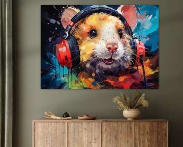 Grappige hamster luistert naar muziek van Steffen Gierok