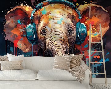 Grappig olifantje dat naar muziek luistert van Steffen Gierok