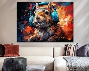 Grappige eekhoorn luisterend naar muziek