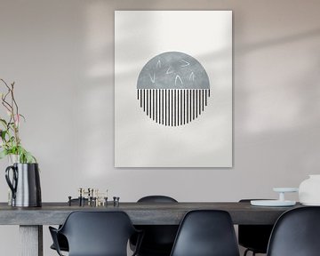 Œuvre d'art minimaliste avec une forme ronde et des lignes noires sur Imaginative