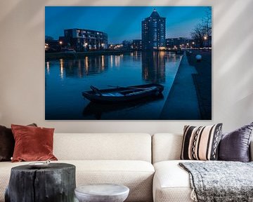 Apeldoorn pencil in blue hour with boat by Bart Ros