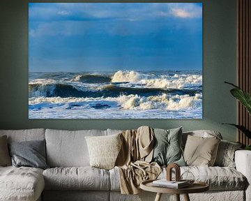 Vagues sur la plage de l'île de Texel dans la région de la mer des Wadden sur Sjoerd van der Wal Photographie