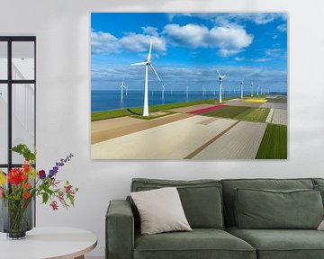 Tulips in agricultural fields with wind turbines by Sjoerd van der Wal Photography