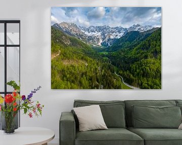 Vue aérienne de la vallée de Zgornje Jezersko au printemps sur Sjoerd van der Wal Photographie