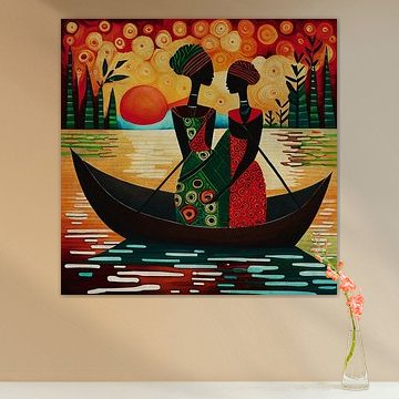 Femmes africaines naviguant sur un petit bateau sur Jan Keteleer