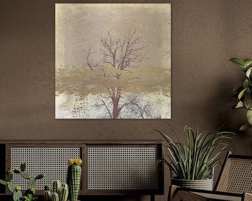 Œuvre d'art moderne avec des arbres et des textures dans des tons de beige, d'or et de rouge sur Imaginative