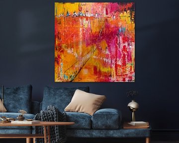 Abstrait rose orange rouge jaune sur Anja Namink - Peintures