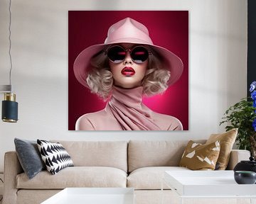 Mooi portret van  modieuze vrouw in roze van Eye on Fashion art