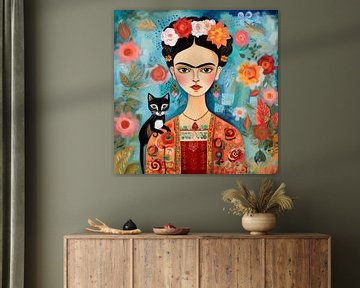 Frida flowers and cat van Bianca ter Riet