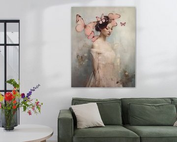 Portrait moderne avec un regard poétique dans des couleurs pastel sur Carla Van Iersel