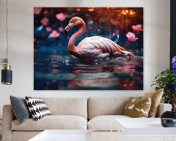 Flamingo in Magisch Water van Eva Lee