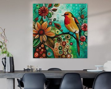 Small bird in a flower bush
