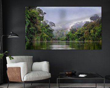 Suriname River at Awaradam in fog during sunrise. by René Holtslag