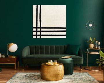 Minimalistische moderne Kunstwerk mit Linien und Texturen in schwarz und beige Hintergrund von Imaginative