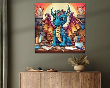 Dragon Bleu dans une Bibliothèque sur Art Lovers
