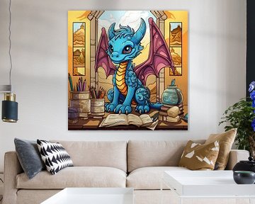 Blue Dragon in a Library by Art Lovers